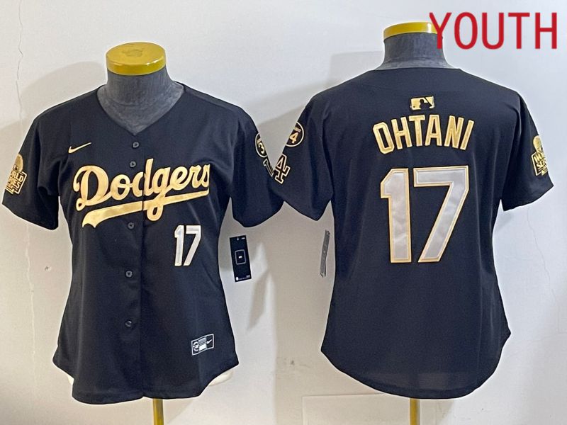 Youth Los Angeles Dodgers 17 Ohtani Black Gold Fashion Nike 2024 MLB Jersey style 1120
